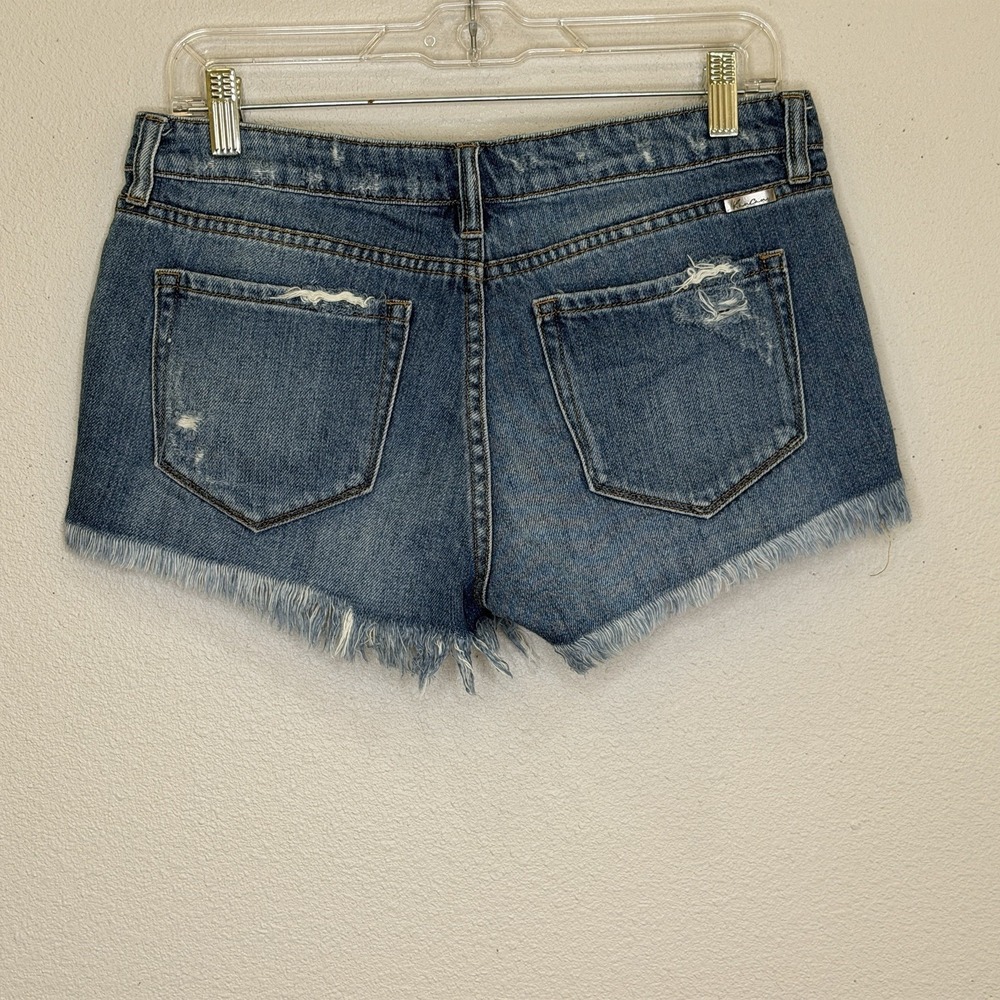 KanCan Jean Shortie Shorts Womens Size Medium Wash Distressed Denim Button Fly - Picture 4 of 7